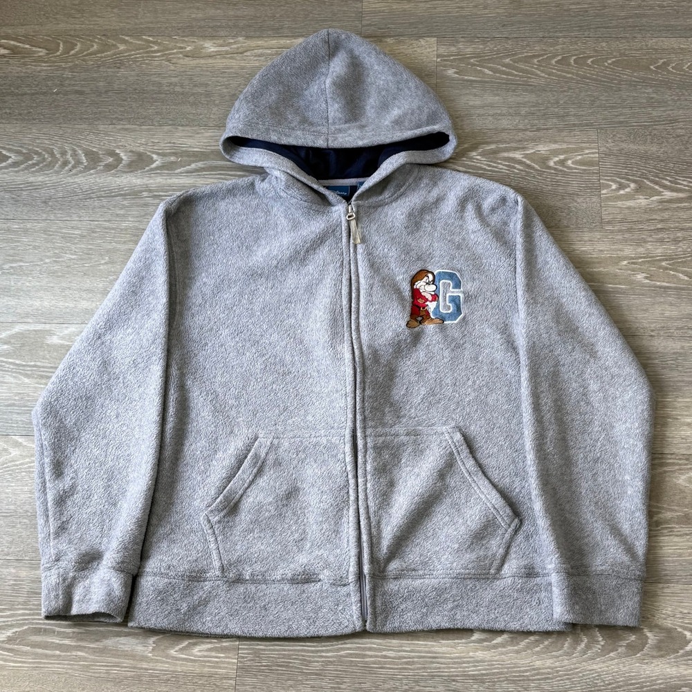 Vintage Disney Grumpy‎ Fleece Hoodie Full Zip Gray Small Seven Dwarves Movie